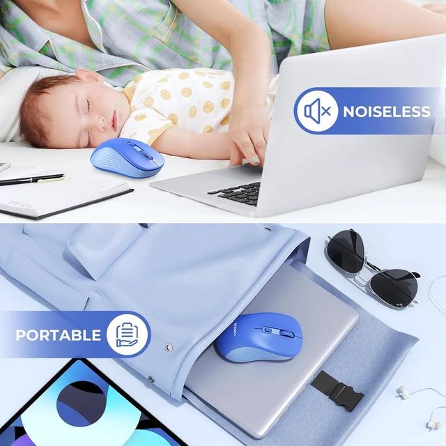 Alt view image 4 of 6 - Bluetooth Wireless Mouse, Dual Mode, Quiet 1600 DPI, Pink | Dual-mode Bluetooth and 2.4G USB mouse with quiet clicks, smooth tracking, ergonomic design, and 12-Months battery life Blue