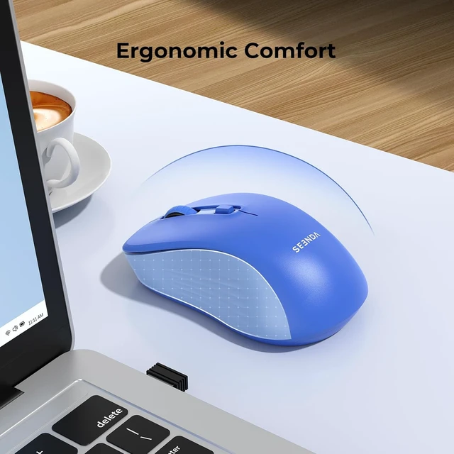 Alt view image 5 of 6 - Bluetooth Wireless Mouse, Dual Mode, Quiet 1600 DPI, Pink | Dual-mode Bluetooth and 2.4G USB mouse with quiet clicks, smooth tracking, ergonomic design, and 12-Months battery life Blue