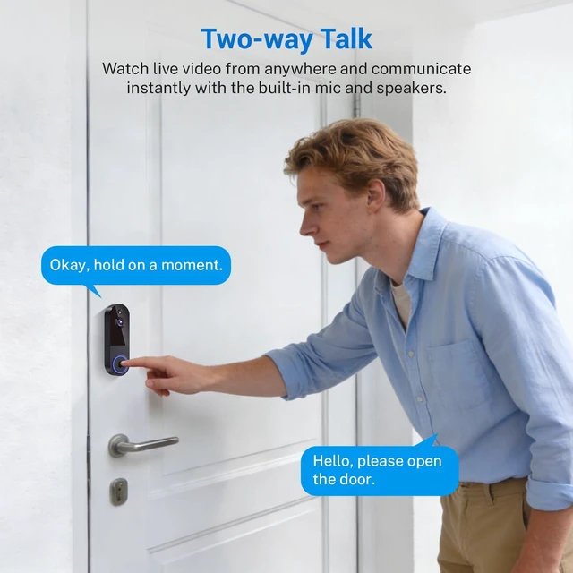 Alt view image 5 of 7 - Wireless Smart Video Doorbell, Battery-Powered AI Human Motion Detection, Intercom Night Vision Supports Cloud Storage (Sold Separately), Indoor/Outdoor Use