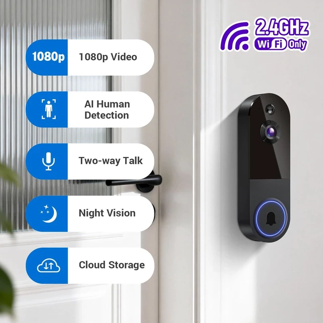 Alt view image 6 of 7 - Wireless Smart Video Doorbell, Battery-Powered AI Human Motion Detection, Intercom Night Vision Supports Cloud Storage (Sold Separately), Indoor/Outdoor Use
