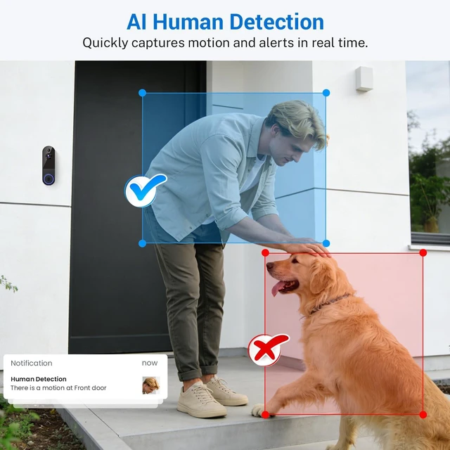 Alt view image 2 of 7 - Wireless Smart Video Doorbell, Battery-Powered AI Human Motion Detection, Intercom Night Vision Supports Cloud Storage (Sold Separately), Indoor/Outdoor Use