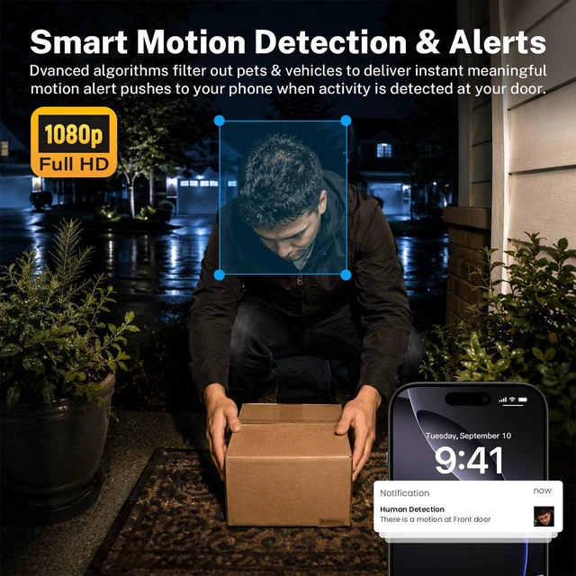 Alt view image 2 of 7 - 1080P Wireless Security Camera, Doorbell Camera Battery Powered | AI Human Motion Detection,120° Wide View, 2.4G WiFi, Night Vision, 2 Way Talk, Indoor/Outdoor Surveillance, Cloud Storage