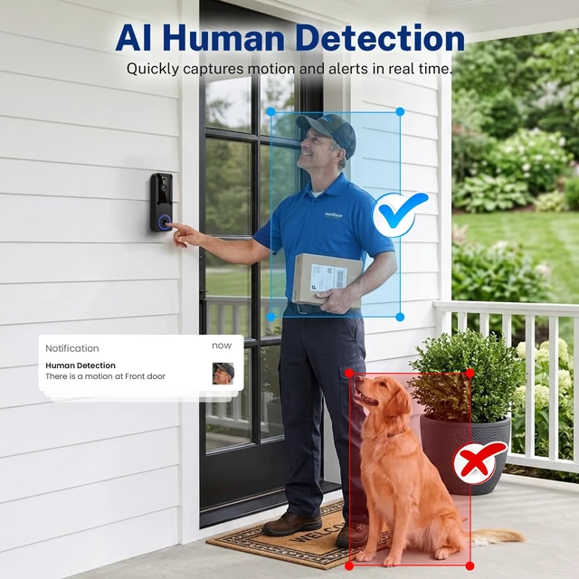 Alt view image 3 of 7 - 1080P Wireless Security Camera, Doorbell Camera Battery Powered | AI Human Motion Detection,120° Wide View, 2.4G WiFi, Night Vision, 2 Way Talk, Indoor/Outdoor Surveillance, Cloud Storage