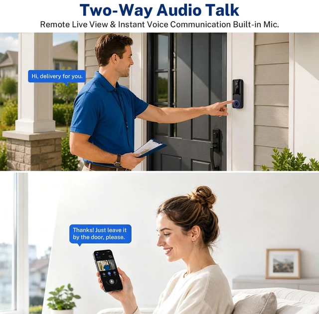 Alt view image 4 of 7 - 1080P Wireless Security Camera, Doorbell Camera Battery Powered | AI Human Motion Detection,120° Wide View, 2.4G WiFi, Night Vision, 2 Way Talk, Indoor/Outdoor Surveillance, Cloud Storage