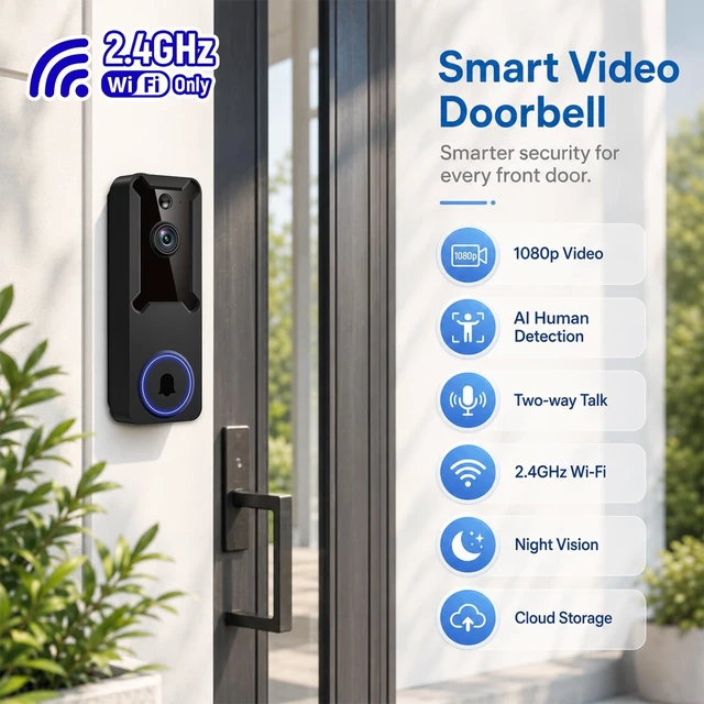 Alt view image 6 of 7 - 1080P Wireless Security Camera, Doorbell Camera Battery Powered | AI Human Motion Detection,120° Wide View, 2.4G WiFi, Night Vision, 2 Way Talk, Indoor/Outdoor Surveillance, Cloud Storage