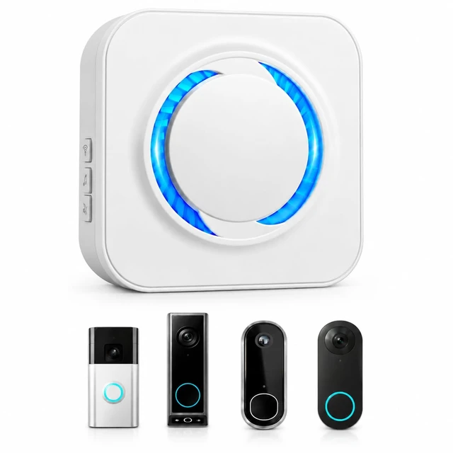Main image of WiFi Doorbell Chime for Alexa, 4 Brands, 32 Tones, LED Flash | Ring, eufy, Arlo, Reolink Compatible, 999+ Unit Expansion, 5 Volumes, 3 Alert Modes, 3-Mins Setup