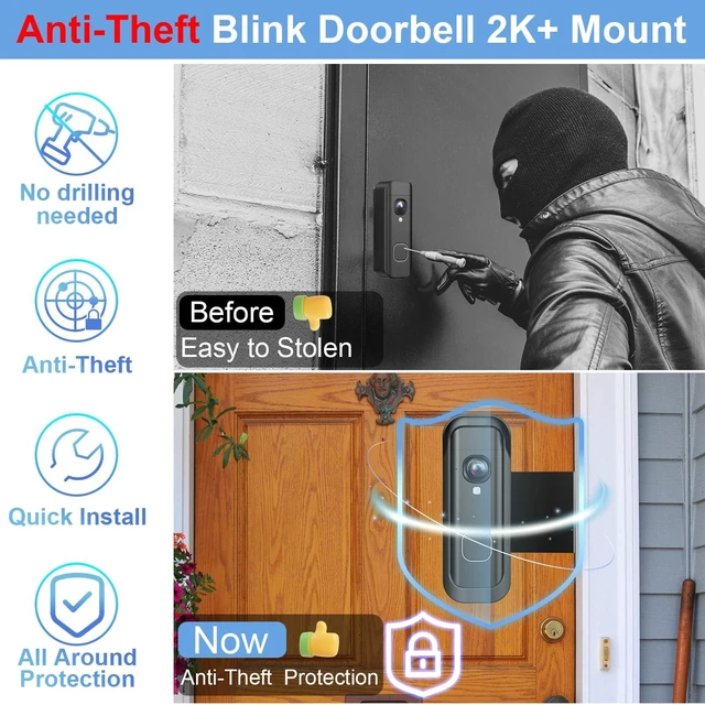 Alt view image 3 of 7 - Anti-Theft Doorbell Mount for Blink New 2026 Battery Doorbell 2K+, No Drill Doorbell Camera Mount,Wireless Video Doorbell Mounting Bracket with Rain Cover for Apartment Rental,Not for Security Door