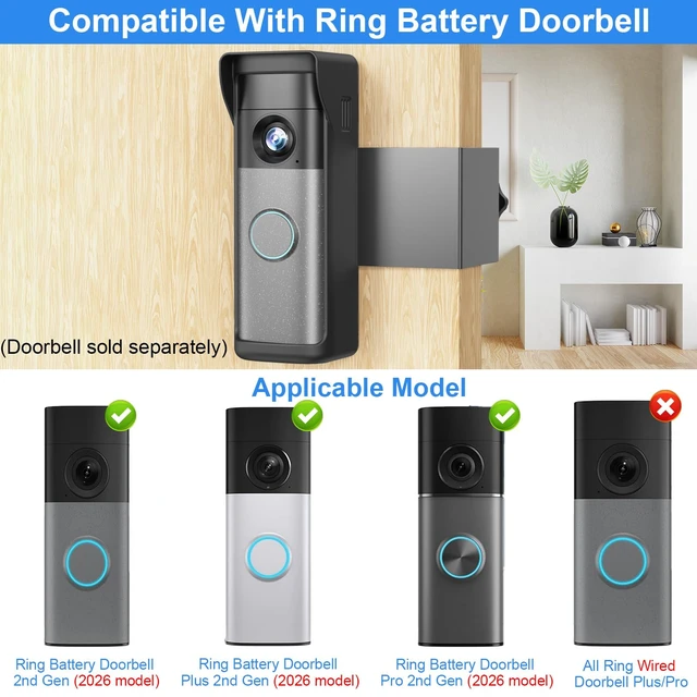 Alt view image 2 of 7 - Anti-Theft Doorbell Mount Compatible with R-ing Newest 2026 Battery Doorbell/Plus/Pro, No Drill Wireless Video Camera Doorbell Bracket with Rain Cover for Apartment Rental, Not for Security Door