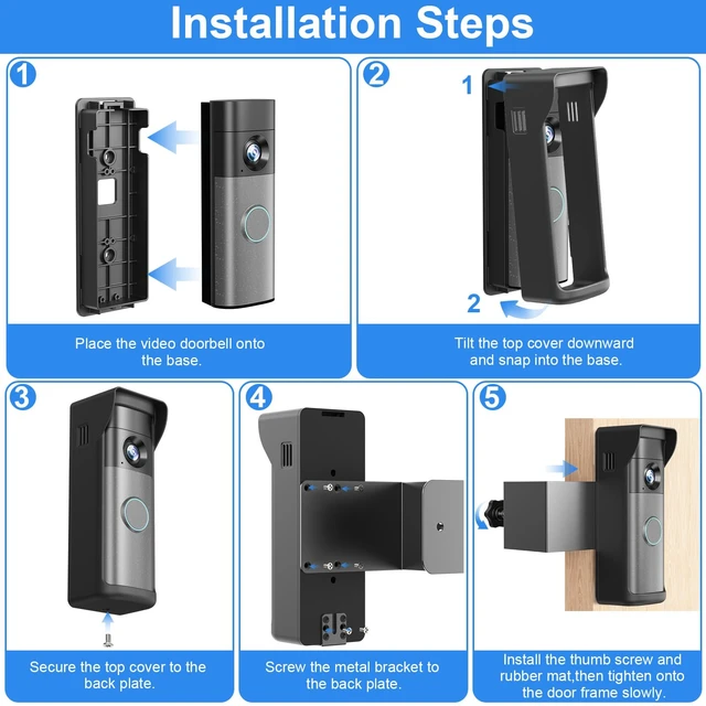 Alt view image 6 of 7 - Anti-Theft Doorbell Mount Compatible with R-ing Newest 2026 Battery Doorbell/Plus/Pro, No Drill Wireless Video Camera Doorbell Bracket with Rain Cover for Apartment Rental, Not for Security Door