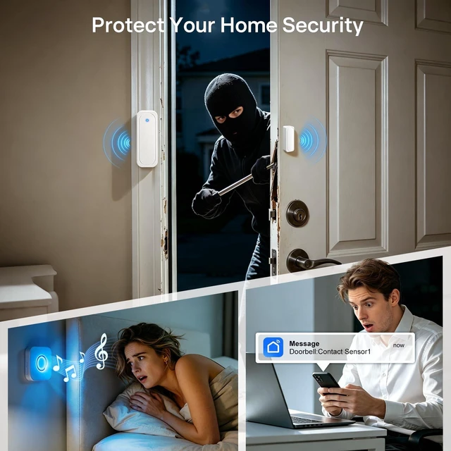 Alt view image 3 of 7 - 4 in 1 Smart WiFi Door Chime When Door Opens Entry Alarm for Security/Kids | 600FT, 32 Chimes, 5 Volumes & 3 LED Modes, 2.4 GHz Only, Plug-in,Alerts via Tuya/Smart Life, Expand to 32 Sensors