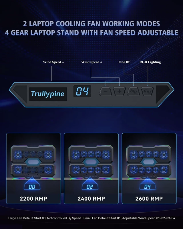 Alt view image 6 of 7 - Laptop Cooling Pad with 10 Fans, Gaming Laptop Fan for 12-18.1 Inch, Laptop Cooler Stand with 7 Adjustable Heights, RGB Light & USB Type-C Notebook Cooling Pad