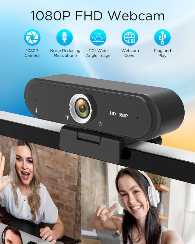 Alt view image 2 of 7 - Webcam 1080P with Microphone & Privacy Cover for PC/Laptop, USB Computer Camera Plug & Play with Auto Light Correction for Video Calls, Live Streaming Gaming & Online Meetings (not Tripod)
