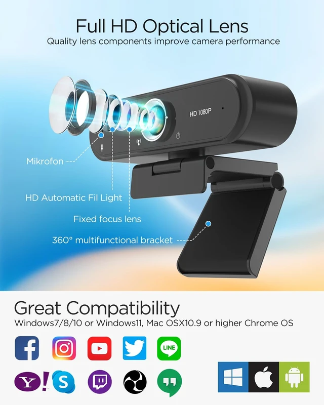 Alt view image 6 of 7 - Webcam 1080P with Microphone & Privacy Cover for PC/Laptop, USB Computer Camera Plug & Play with Auto Light Correction for Video Calls, Live Streaming Gaming & Online Meetings (not Tripod)