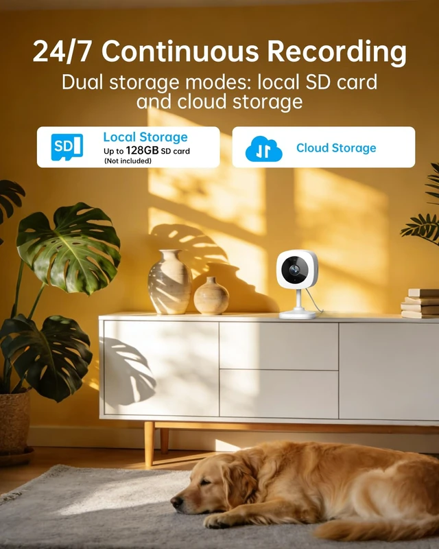 Alt view image 5 of 7 - WiFi Cameras for Home Security,2K Indoor Home Camera with AI Motion Detection,Night Vision, 2-Way Audio for/Pet/Dog/Baby Monitor, Cloud & 24/7 SD Recording, Phone App