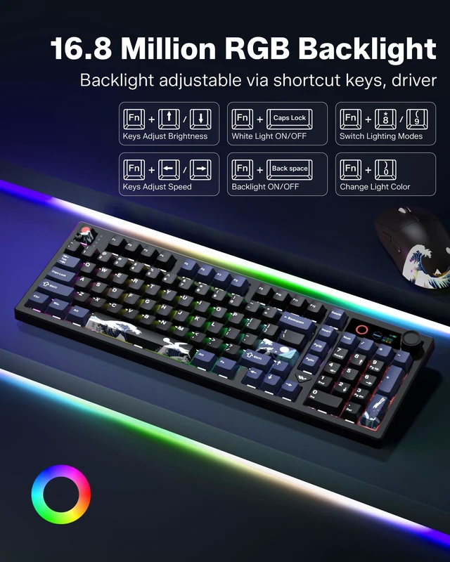 Alt view image 6 of 7 - L98 Wireless Mechanical Gaming Keyboard with Smart Display & Knob | Bluetooth/2.4GHz/USB-C Connectivity, Hot-Swappable Design, RGB Backlighting, Number Pad, Compatible with PC and Mac
