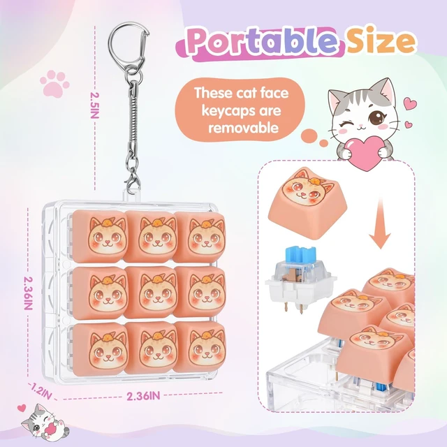 Alt view image 2 of 6 - Macaron Cat Mechanical Keyboard Fidget Keychain with Clicky Sound | 9-Key Kawaii Keyboard KeyCaps Toys Clicker for Adults Cat Lover Stress Relief & Desk Decor