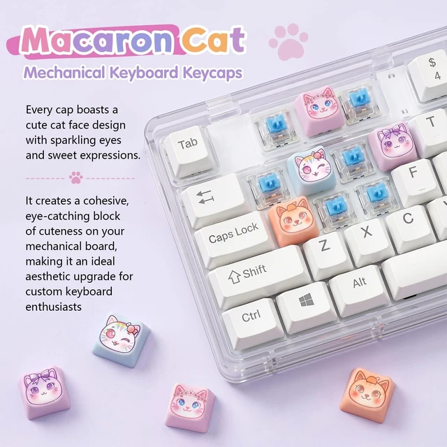 Alt view image 4 of 6 - Macaron Cat Mechanical Keyboard Fidget Keychain with Clicky Sound | 9-Key Kawaii Keyboard KeyCaps Toys Clicker for Adults Cat Lover Stress Relief & Desk Decor