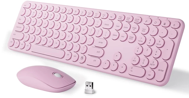 Main image of Wireless Keyboard and Mouse Combo (Pink) | Retro Round Typewriter Keys, 2.4G Silent Connection, Ergonomic Aesthetic Desk Set for Home Office, Laptop, PC, Mac