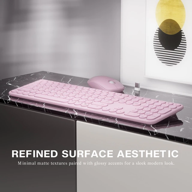 Alt view image 4 of 6 - Wireless Keyboard and Mouse Combo (Pink) | Retro Round Typewriter Keys, 2.4G Silent Connection, Ergonomic Aesthetic Desk Set for Home Office, Laptop, PC, Mac
