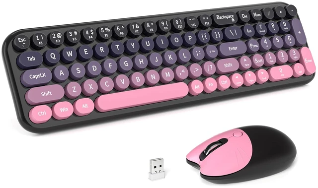 Main image of Wireless Keyboard and Mouse Combo, Compact Typewriter Retro Round Computer Keyboard and Mouse Set, Plug and Play, for Windows, Computer, Desktop, PC, Notebook - (Plum Pink Gradient)