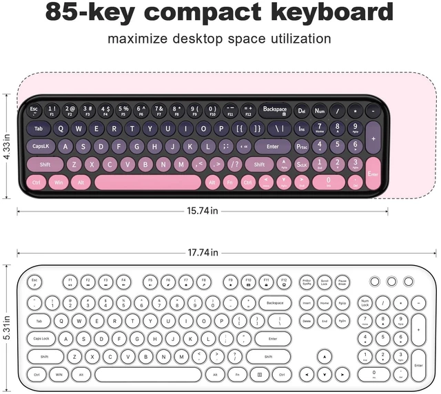 Alt view image 6 of 7 - Wireless Keyboard and Mouse Combo, Compact Typewriter Retro Round Computer Keyboard and Mouse Set, Plug and Play, for Windows, Computer, Desktop, PC, Notebook - (Plum Pink Gradient)