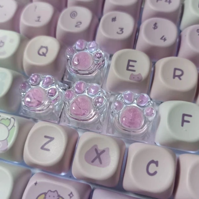 Alt view image 4 of 7 - Cat Claw Keycap Cute Drip Glue Backlight Keycaps DIY ESC Arrow Key Keycap Replacement for Cherry MX Gaming Mechanical Keyboard (4Keys Pink Transparent)