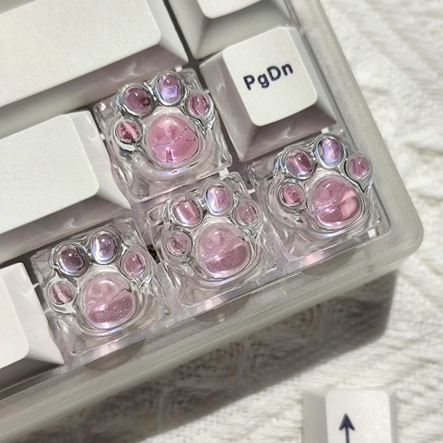 Alt view image 5 of 7 - Cat Claw Keycap Cute Drip Glue Backlight Keycaps DIY ESC Arrow Key Keycap Replacement for Cherry MX Gaming Mechanical Keyboard (4Keys Pink Transparent)
