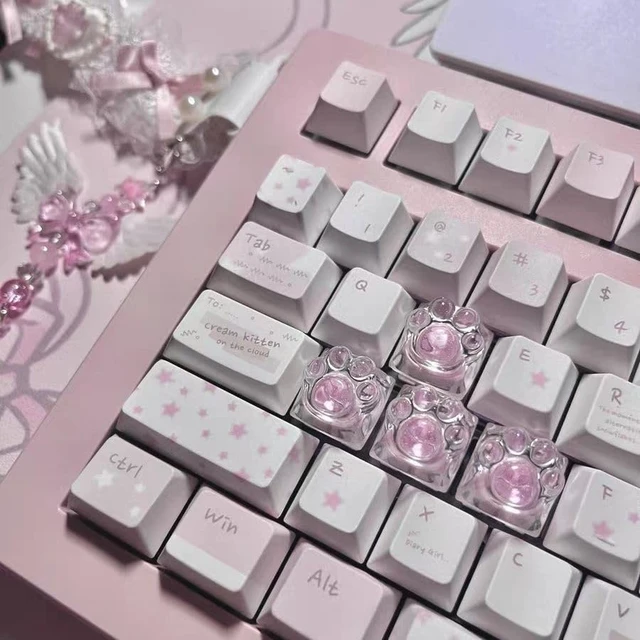 Alt view image 6 of 7 - Cat Claw Keycap Cute Drip Glue Backlight Keycaps DIY ESC Arrow Key Keycap Replacement for Cherry MX Gaming Mechanical Keyboard (4Keys Pink Transparent)