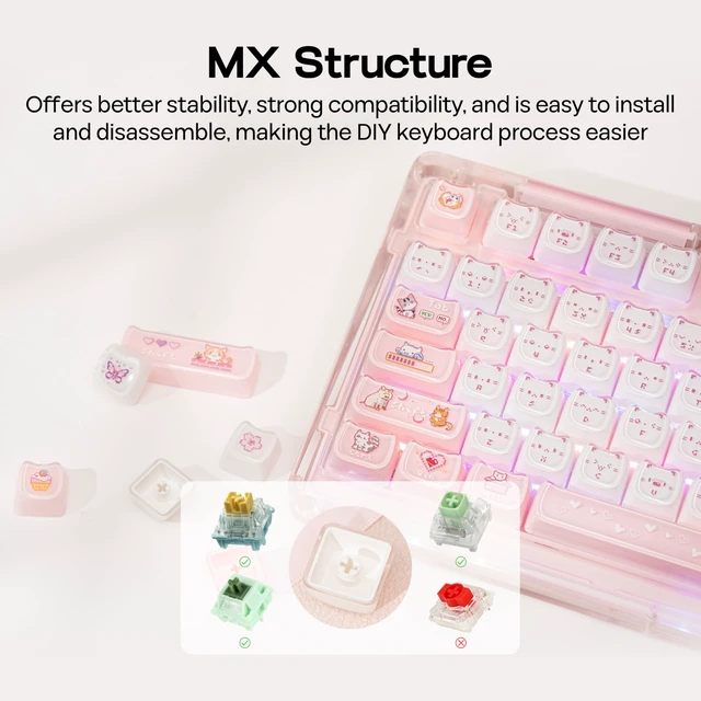 Alt view image 5 of 7 - Cute Cat Keycaps Set, Mao Profile, Cat Shape | PC+ABS Keycap for MX Switch Mechanical Keyboard, Compatible with 60%, 65%, 75%, TKL, 96%, Full-Sized Layout (Mewsic)