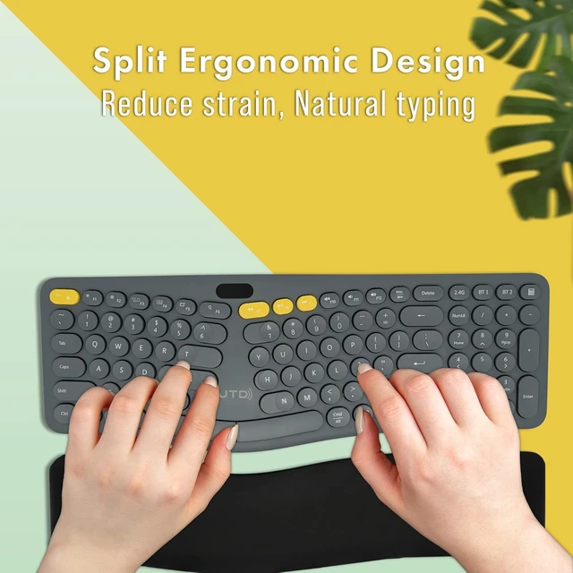 Alt view image 2 of 6 - ProType S Wireless Split Ergonomic Keyboard for Long Nails, Carpal Tunnel Relief, 2.4G & Bluetooth, Rechargeable, Detachable Palm Rest, Quiet Mechanical Keys for Windows, Mac, iPad