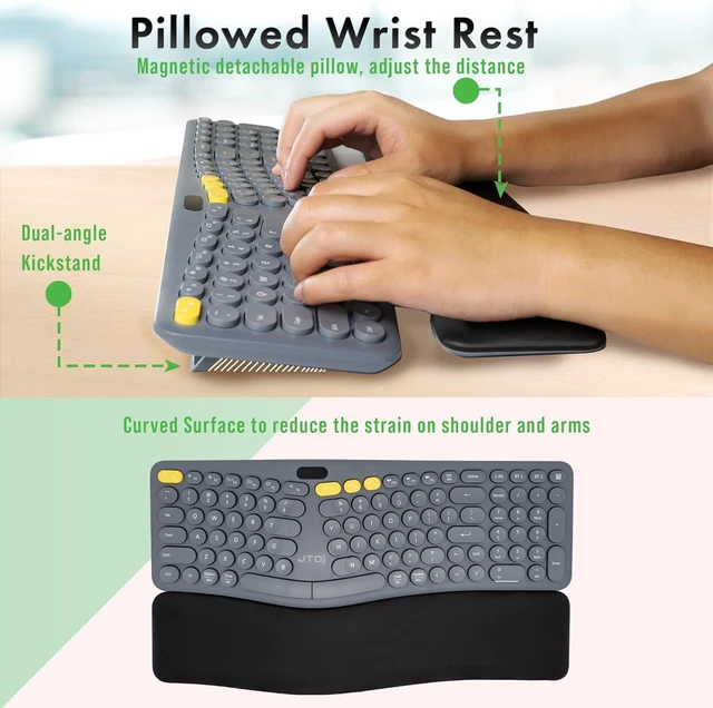 Alt view image 5 of 6 - ProType S Wireless Split Ergonomic Keyboard for Long Nails, Carpal Tunnel Relief, 2.4G & Bluetooth, Rechargeable, Detachable Palm Rest, Quiet Mechanical Keys for Windows, Mac, iPad