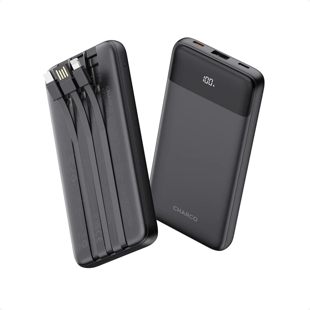 Main image of Portable Charger Power Bank with Built in Cable 10000mAh | 20W Fast Charging 0.63 Ultra Slim Compact Size Travel Essentials for iPhone 17/16/15 Series,Samsung,Tablets,Black
