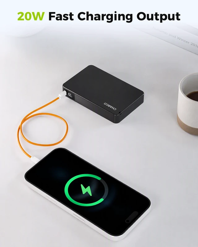 Alt view image 3 of 7 - Magnetic Portable Charger Power Bank 10000mAh for Magsafe Charging | 20W USB-C PD Fast Charging with LED Display, 3-in-1 wireless charging for Apple Watch, AirPods, iPhone18/17/16, iPad, Samsung