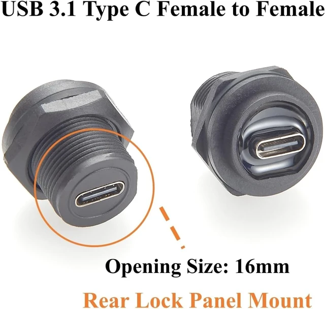 Alt view image 6 of 7 - IP67 Waterproof USB 3.1 Type C Flush Panel Mount Coupler 10Gbps USB C Female to Female Bulkhead Pass Through Connector Threaded Fixed Recessed Charging & Data Adapter with Dust Cap (1PCS)