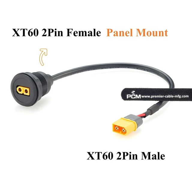 Alt view image 2 of 7 - XT60 Male to Female Panel Mount Battery Power Extension Cable, 16AWG (1FT)