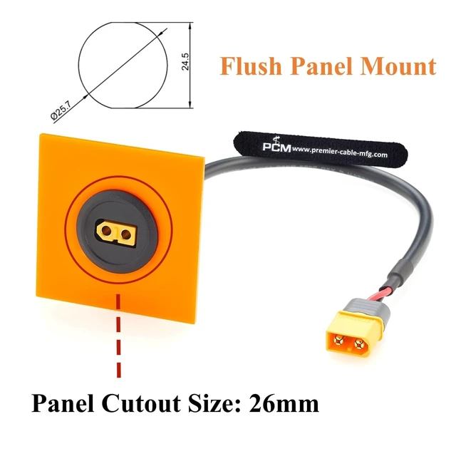 Alt view image 3 of 7 - XT60 Male to Female Panel Mount Battery Power Extension Cable, 16AWG (1FT)