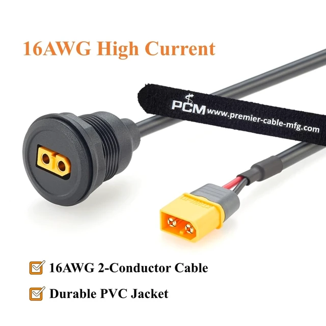 Alt view image 4 of 7 - XT60 Male to Female Panel Mount Battery Power Extension Cable, 16AWG (1FT)