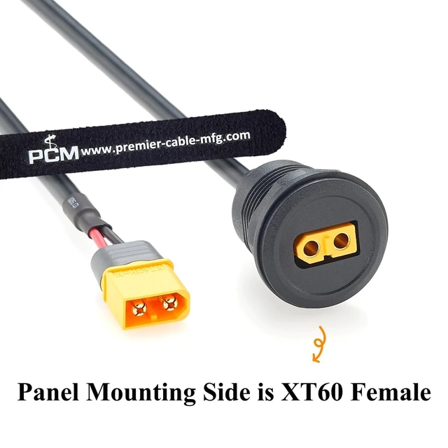 Alt view image 5 of 7 - XT60 Male to Female Panel Mount Battery Power Extension Cable, 16AWG (1FT)