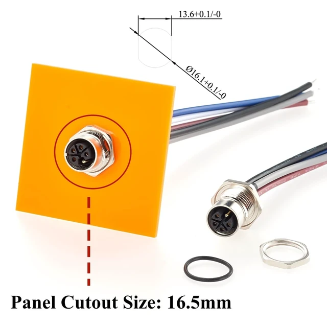 Alt view image 2 of 7 - M12 L-Code 5 Pin Female Panel Mount Power Receptacle Cable (0.15M/0.5FT)