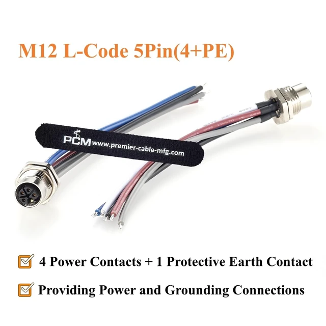 Alt view image 3 of 7 - M12 L-Code 5 Pin Female Panel Mount Power Receptacle Cable (0.15M/0.5FT)