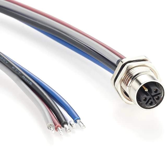 Main image of M12 L-Code 5 Pin Female Panel Mount Power Receptacle Cable (0.15M/0.5FT)