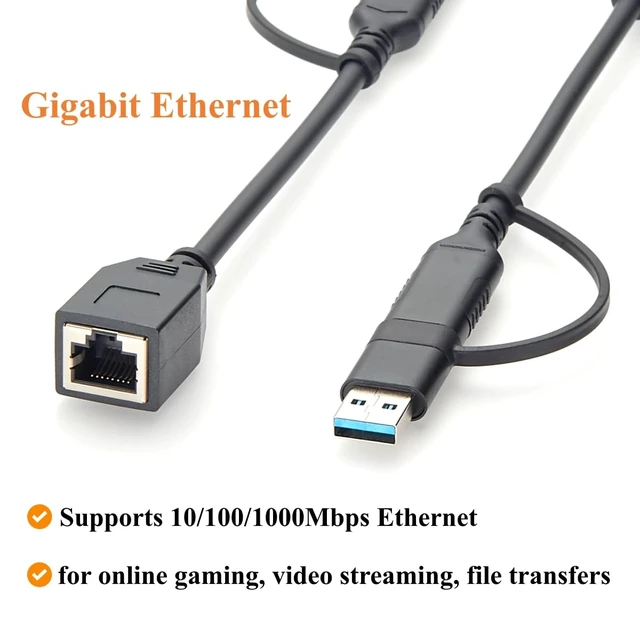Alt view image 3 of 7 - 2-in-1 USB-A USB-C to RJ45 Female Gigabit Ethernet LAN Cable (10cm)