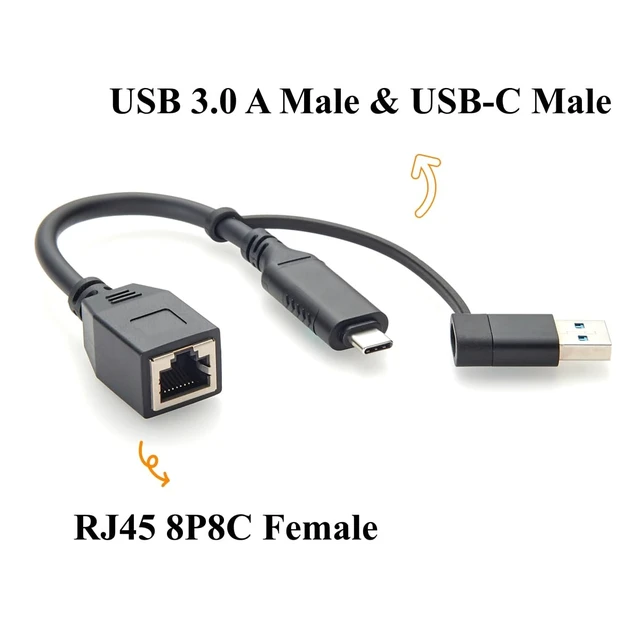 Alt view image 2 of 7 - 2-in-1 USB-A USB-C to RJ45 Female Gigabit Ethernet LAN Cable (10cm)