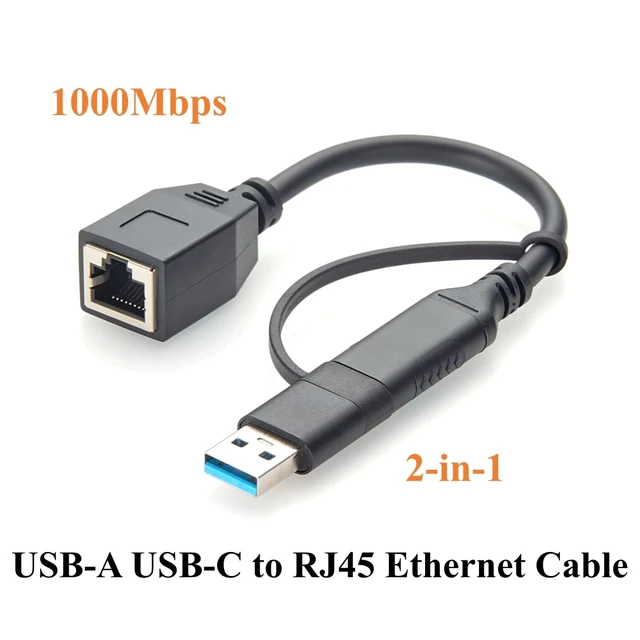 Alt view image 6 of 7 - 2-in-1 USB-A USB-C to RJ45 Female Gigabit Ethernet LAN Cable (10cm)