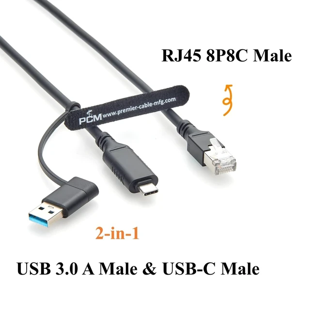 Alt view image 2 of 7 - 2-in-1 USB-A USB-C to RJ45 Gigabit Ethernet LAN Cable, RTL8153B Chip (6FT)