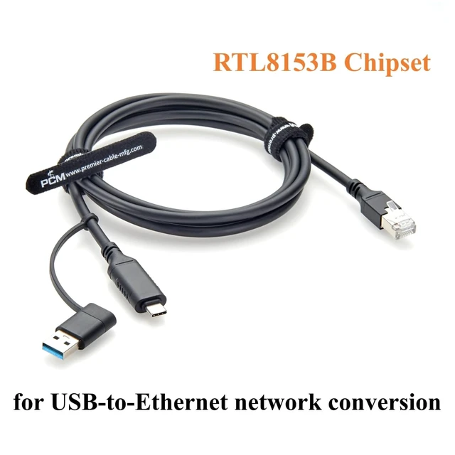 Alt view image 3 of 7 - 2-in-1 USB-A USB-C to RJ45 Gigabit Ethernet LAN Cable, RTL8153B Chip (6FT)