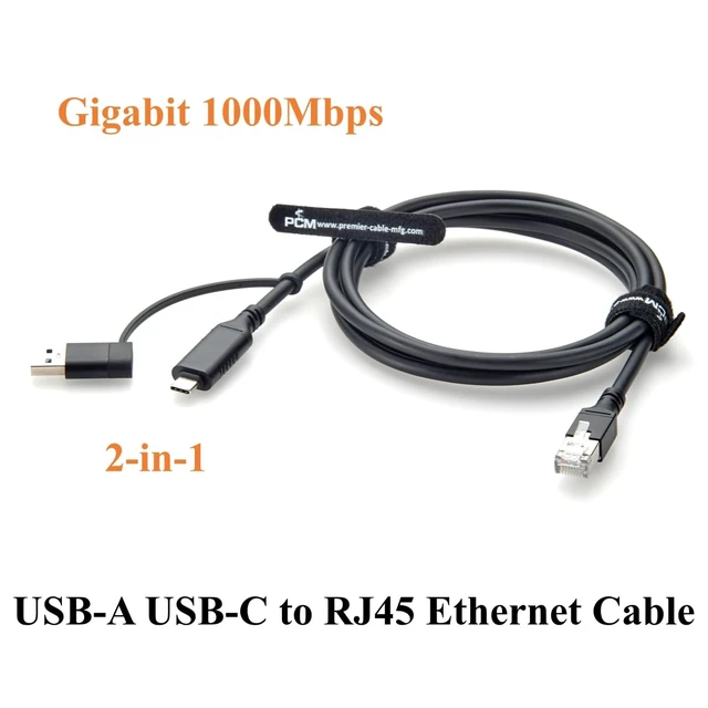 Alt view image 5 of 7 - 2-in-1 USB-A USB-C to RJ45 Gigabit Ethernet LAN Cable, RTL8153B Chip (6FT)