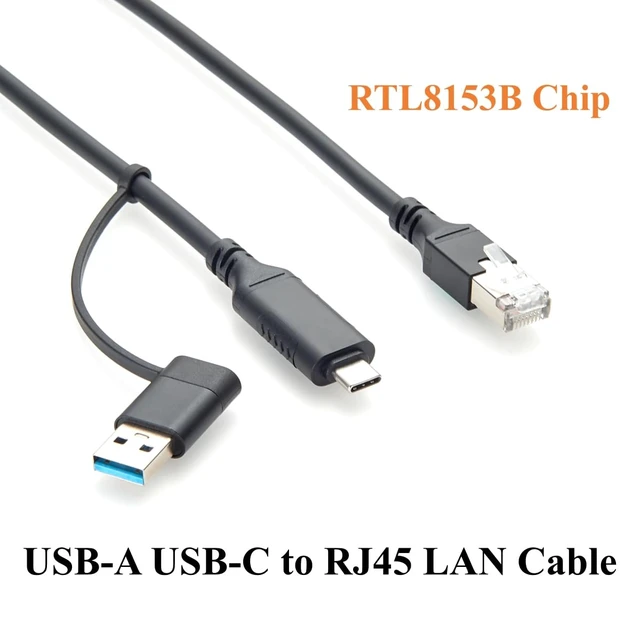 Alt view image 6 of 7 - 2-in-1 USB-A USB-C to RJ45 Gigabit Ethernet LAN Cable, RTL8153B Chip (6FT)