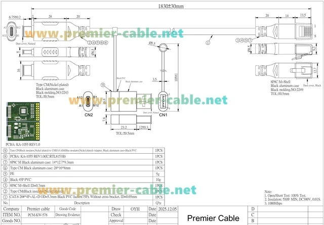 Alt view image 7 of 7 - 2-in-1 USB-A USB-C to RJ45 Gigabit Ethernet LAN Cable, RTL8153B Chip (6FT)