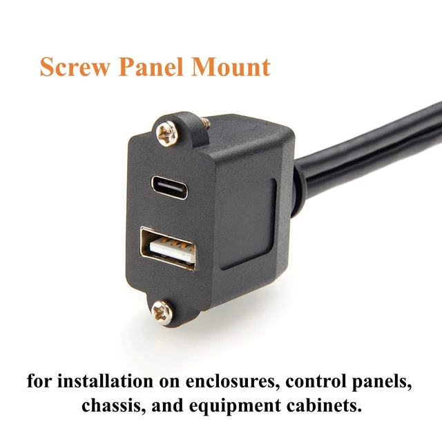 Alt view image 3 of 7 - Dual USB 2.0 A & Type C Male to Female Panel Mount Extension Cable (1FT)